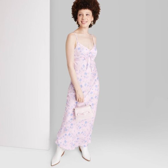 Wild Fable Slip Dress Maxi Pink Floral Ruched VNeck Sleeveless NWT - Picture 1 of 12